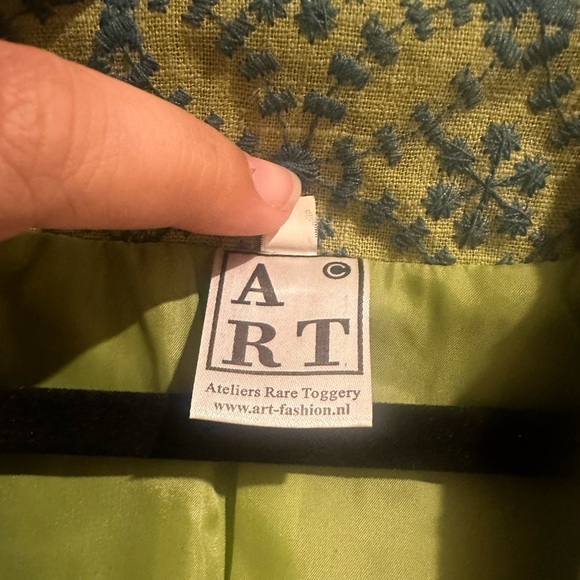 Vintage Ateliers Rare Toggery Embroidered Tie Waist Blue & Green Jacket Womens L - Picture 3 of 10